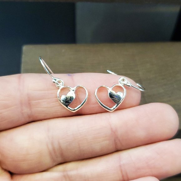 Jewelry - 925 Sterling Silver Cute Small Double Heart Earrings
